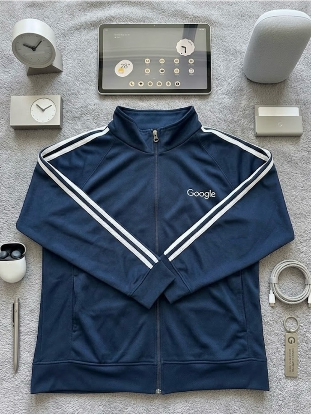 Google Swag Track Jacket Men Full Zip Athletic Tech Corp. Logo Navy Blue Size M